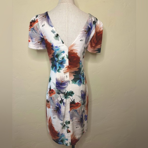 Beautiful floral short sleeve graphic print dress fully lined Size 4 - Picture 2 of 5